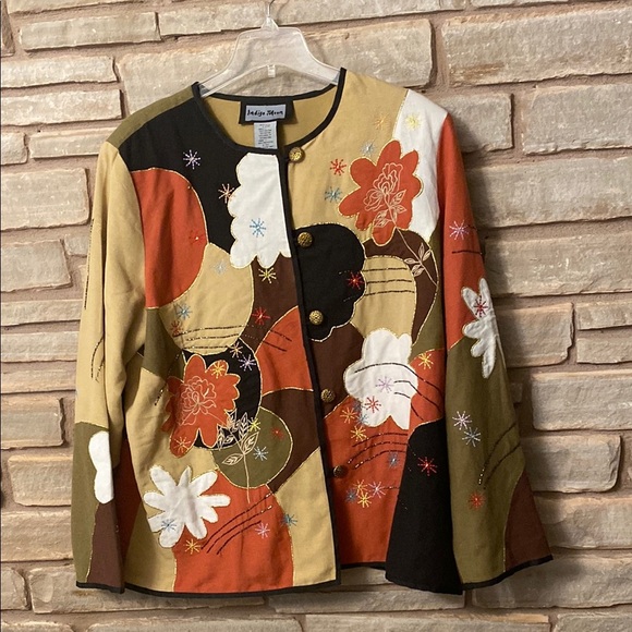 Indigo Moon Jacket Button Front Top Womens XL Multicolor Pattern Flower Flawed - Picture 4 of 10